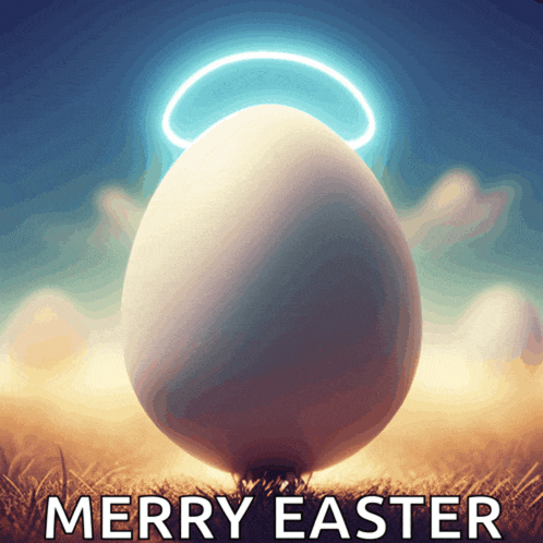 a merry easter greeting card with a white egg