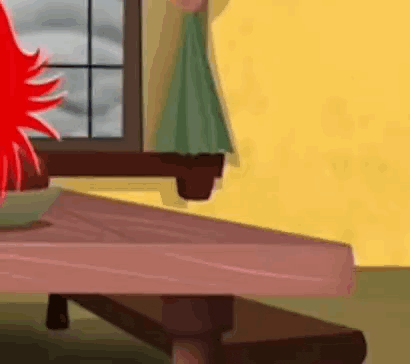a cartoon of a woman standing next to a table with a bowl of food on it .