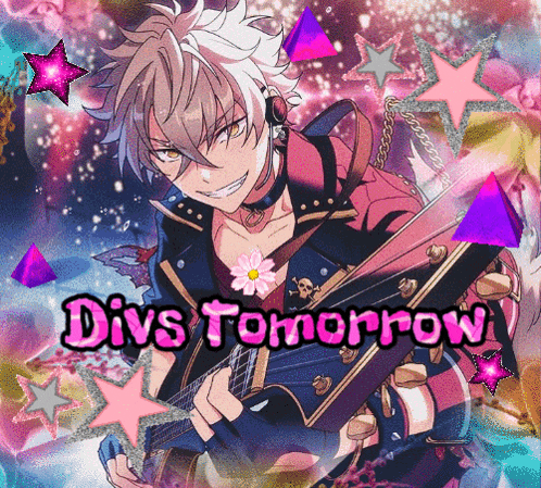 a picture of a person holding a guitar with the words divs tomorrow written on it