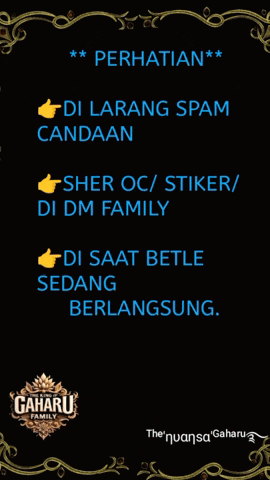 a black background with a gold border and the word gaharu at the bottom