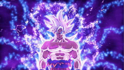 a purple and blue background with a cartoon character