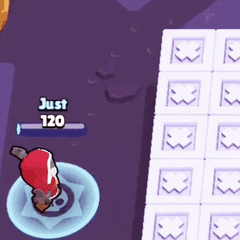 a cartoon character is standing in front of a stack of squares and has just 120 points .