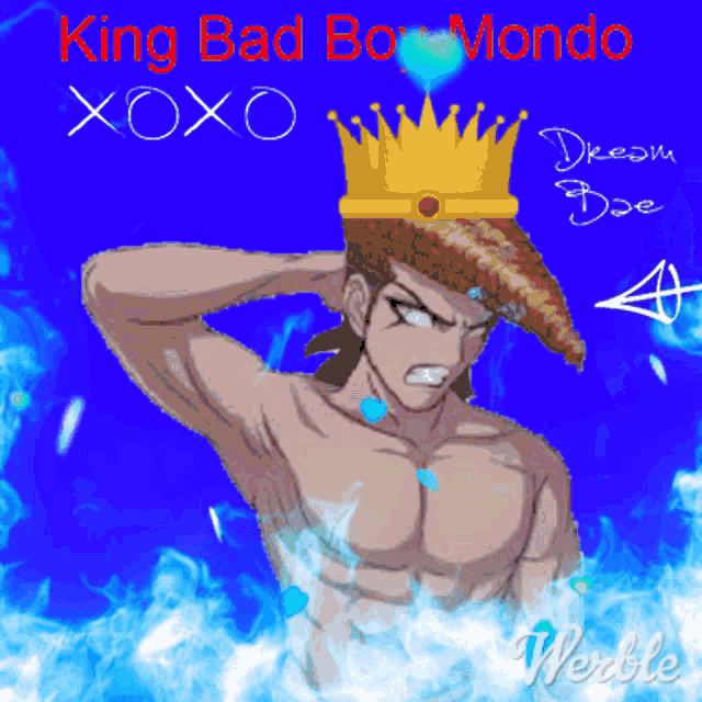 a drawing of a man with a crown and the words king bad boy mondo