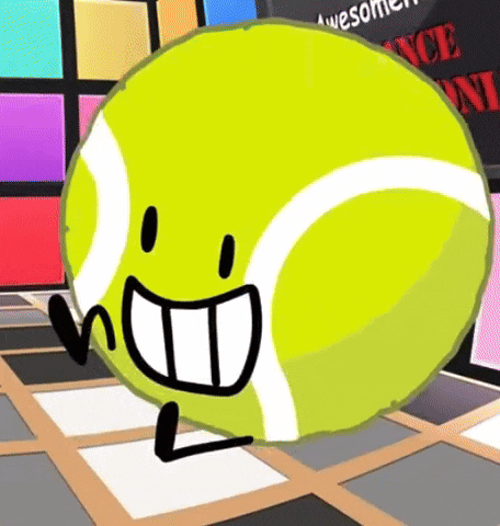 a cartoon drawing of a tennis ball with a face and legs .