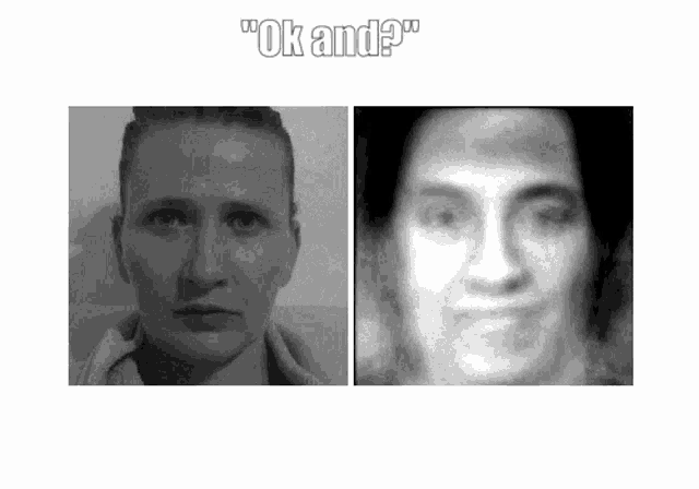 a black and white photo of a woman with the words " ok and " below it
