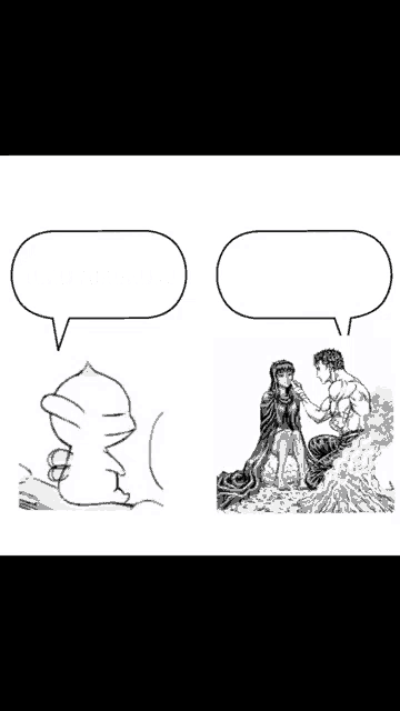 a black and white drawing of a man with a speech bubble saying because love