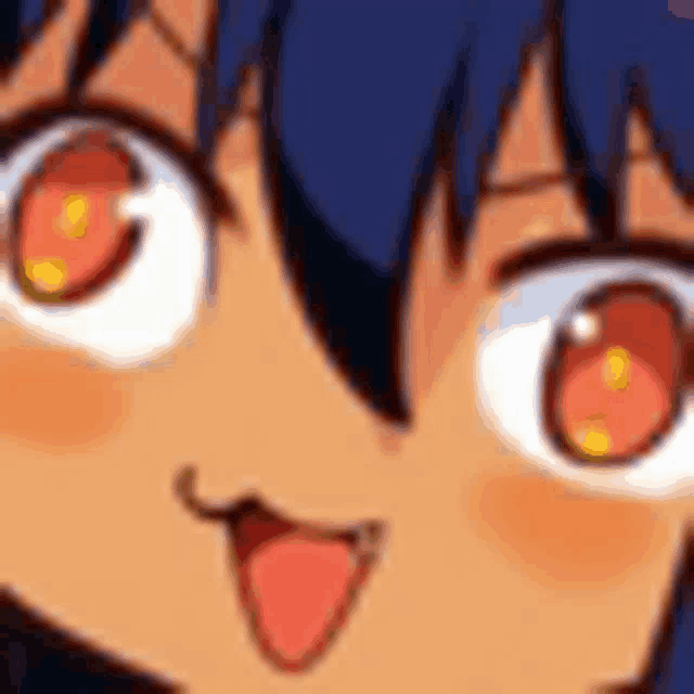 a close up of a cartoon character 's face with red eyes and a red tongue .