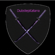 a shield with two crossed purple swords and the words dubstepkatana
