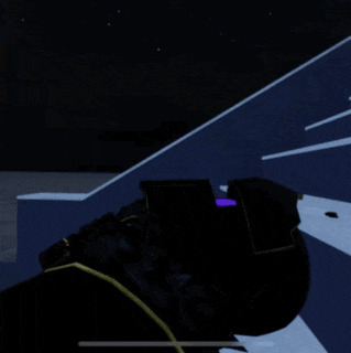 a silhouette of a robot with purple eyes and a hood