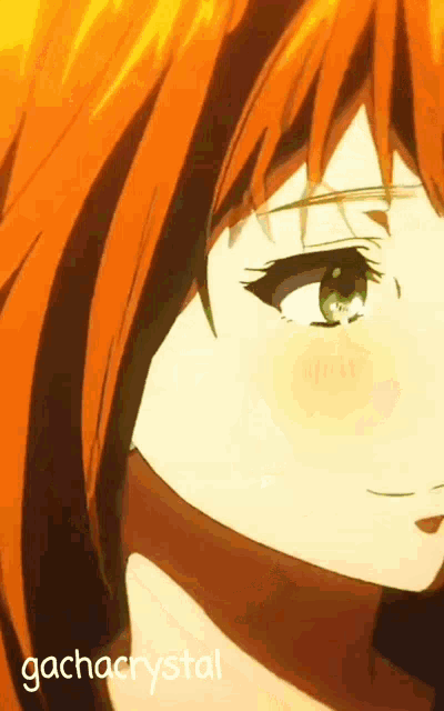a close up of a girl 's face with gachacrystal written on the bottom right
