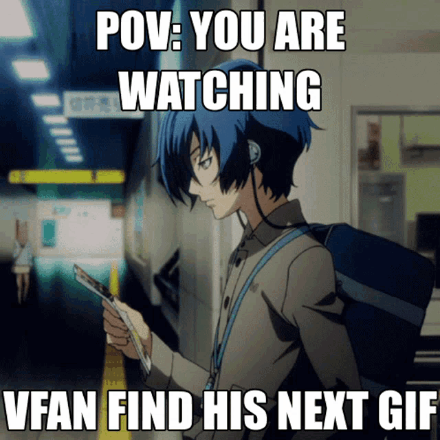 a picture of a boy with headphones and the caption " pov : you are watching "