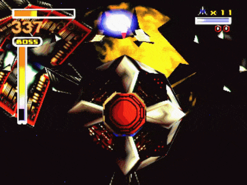 a video game screen shows a boss and a score of 337