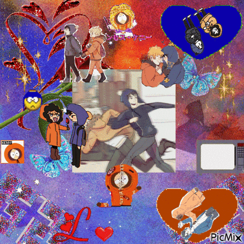 a collage of south park characters with the words picmix at the top