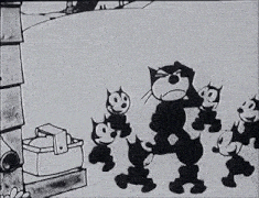 a black and white cartoon of felix the cat and his cats