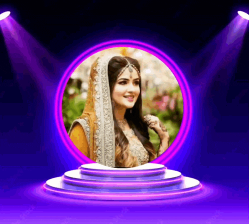 a picture of a woman in a veil in a purple frame