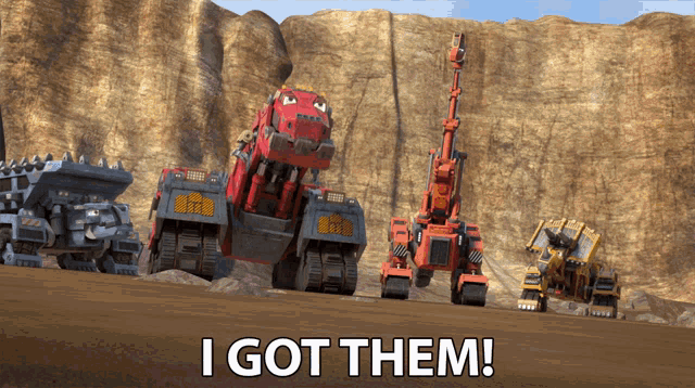 a picture of a group of trucks with the words i got them