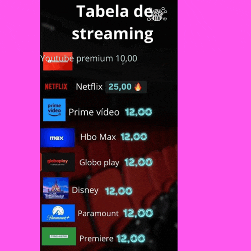 a screenshot of a website that says tabela de streaming on it