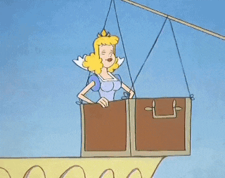 a cartoon of a man and a woman standing on a boat .
