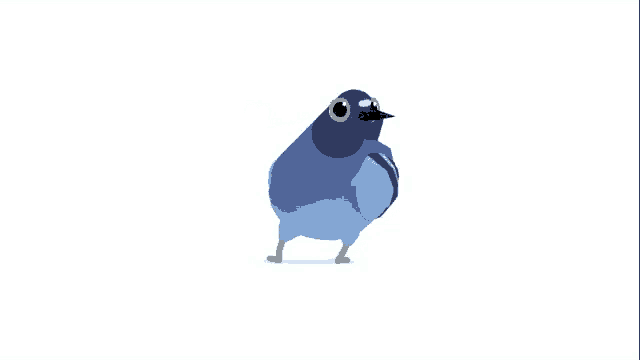 a blue pigeon with big eyes is standing on a white background