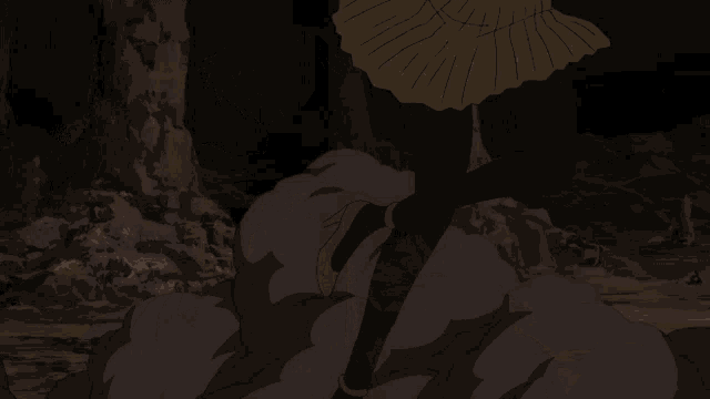 a girl with red hair is standing in a cave