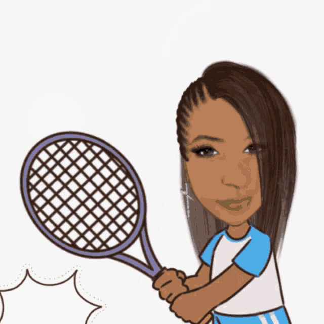 a cartoon drawing of a woman holding a tennis racket
