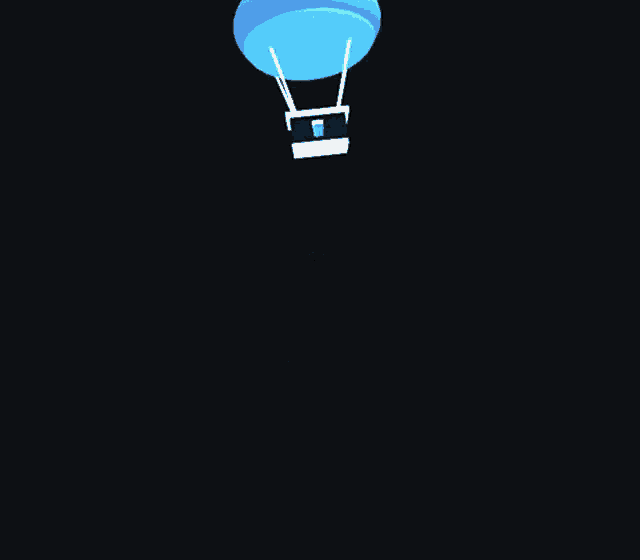 a blue hot air balloon with a cup of water on it