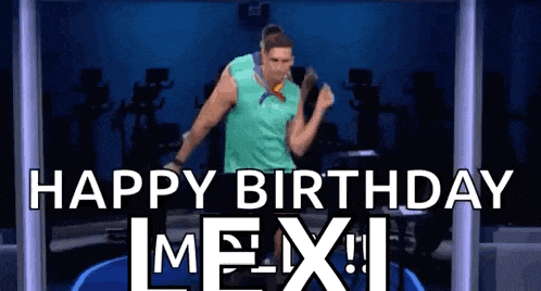 a man is standing in front of a sign that says happy birthday mexi !