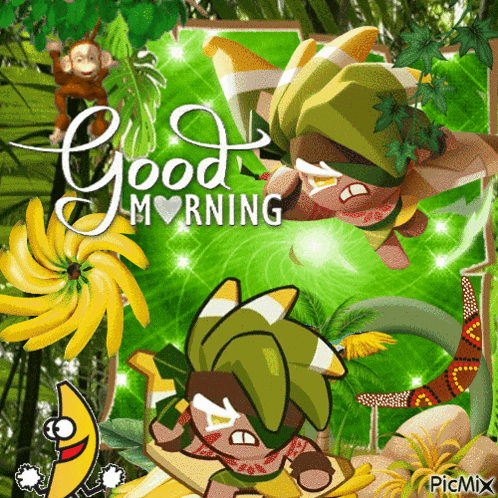 a good morning greeting card with cartoon characters