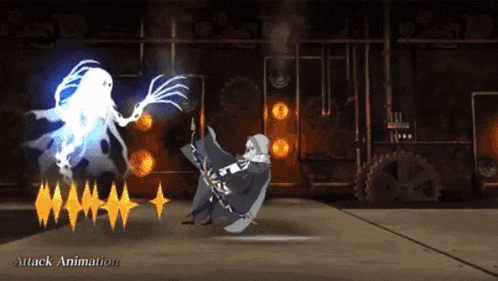 a video game shows a ghost attacking a skeleton