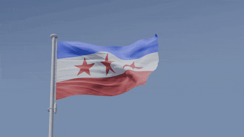 a red white and blue flag with three red stars on it