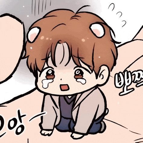 a cartoon of a little boy crying while kneeling down .