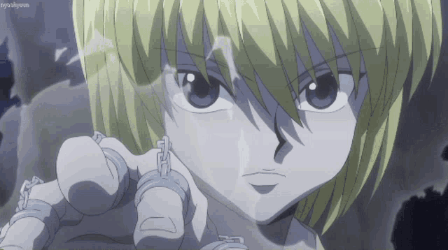 a close up of a person 's face with a watermark that says kyo3kyoun