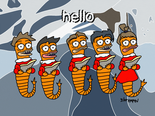 a cartoon of a group of worms singing a song with the word hello above them