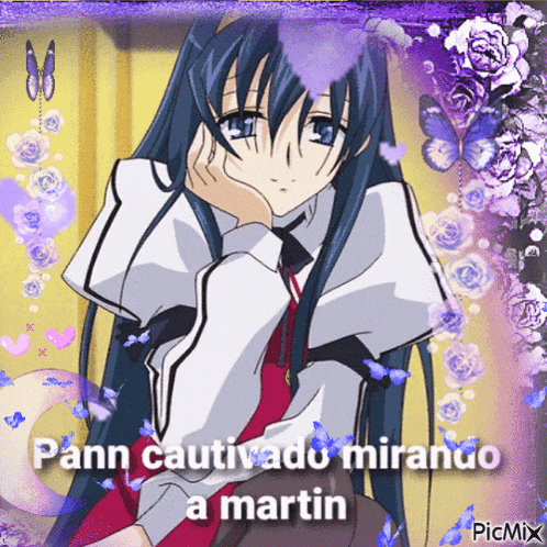 a picture of a girl with the words pann cautivado mirando a martin on the bottom