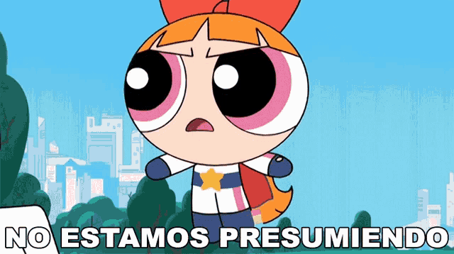 a cartoon character with the words no estamos presumiendo