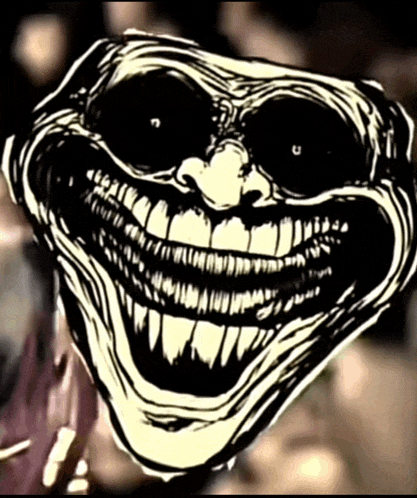 a drawing of a troll face with a huge smile