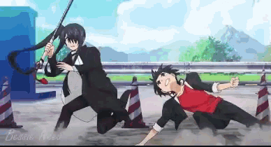 a couple of anime characters are fighting each other and the words beside me are on the bottom