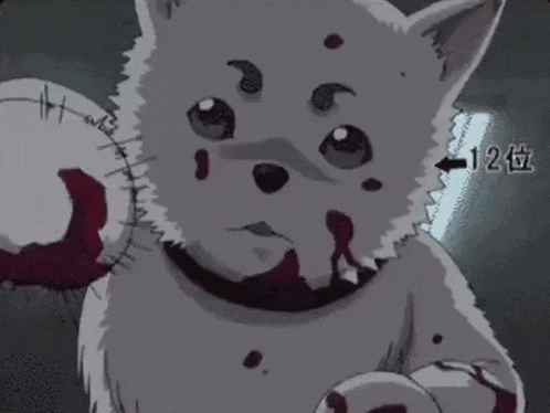 a cartoon dog with blood on its face and the number 12