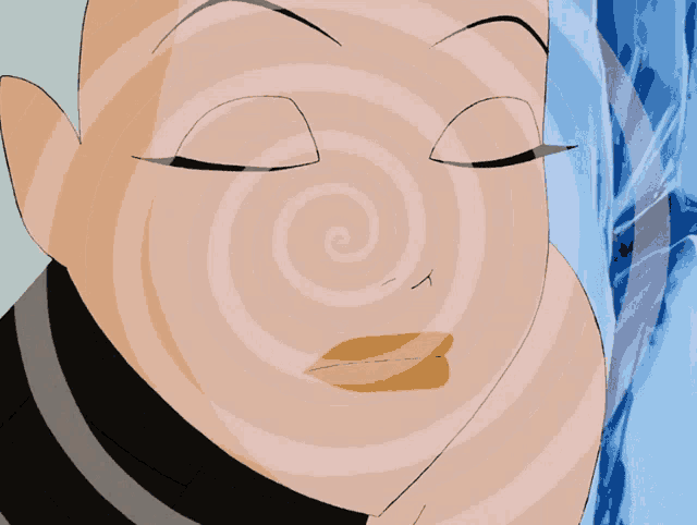 a cartoon drawing of a woman with her eyes closed and a hypnotic spiral around her face