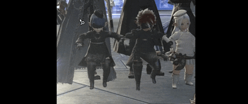a group of video game characters are dancing in a room