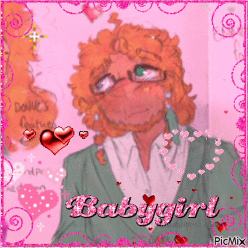 a picture of a man with curly hair and the word babygirl on it