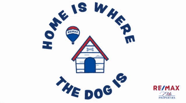 a re/max logo with a doghouse and paw prints