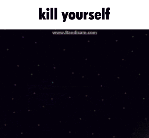 a cartoon of the moon with a face and the words " kill yourself " below it