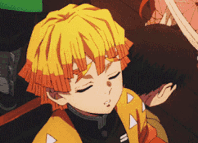 a close up of a person with yellow hair