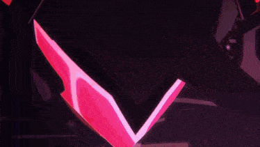 a close up of a pink triangle with a black background