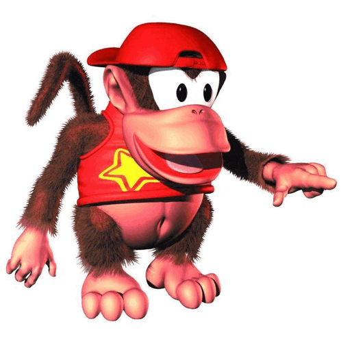 a cartoon monkey wearing a red hat and a red tank top with a yellow star on it