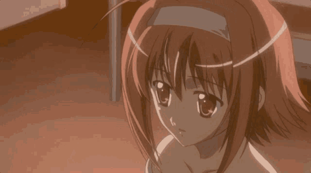 a girl with red hair and a white stripe on her forehead