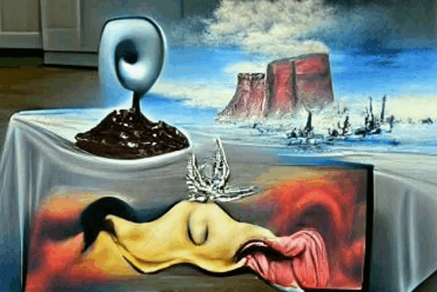 a painting of a woman laying on a table with a landscape in the background