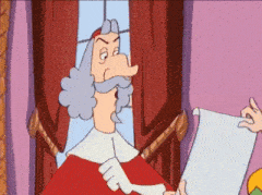 a cartoon of a man holding a piece of paper in front of a window