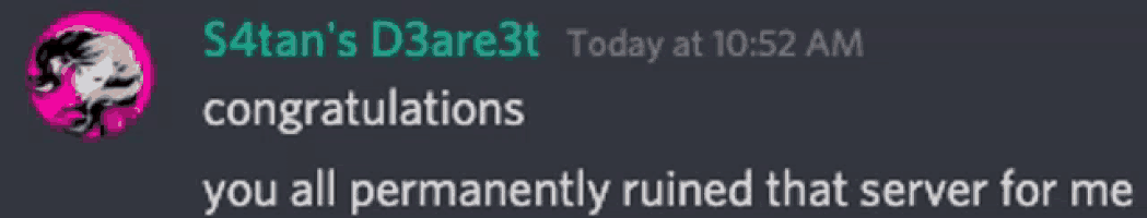 a screenshot of a congratulations message from s4tan 's d3are3t today at 10:52 am